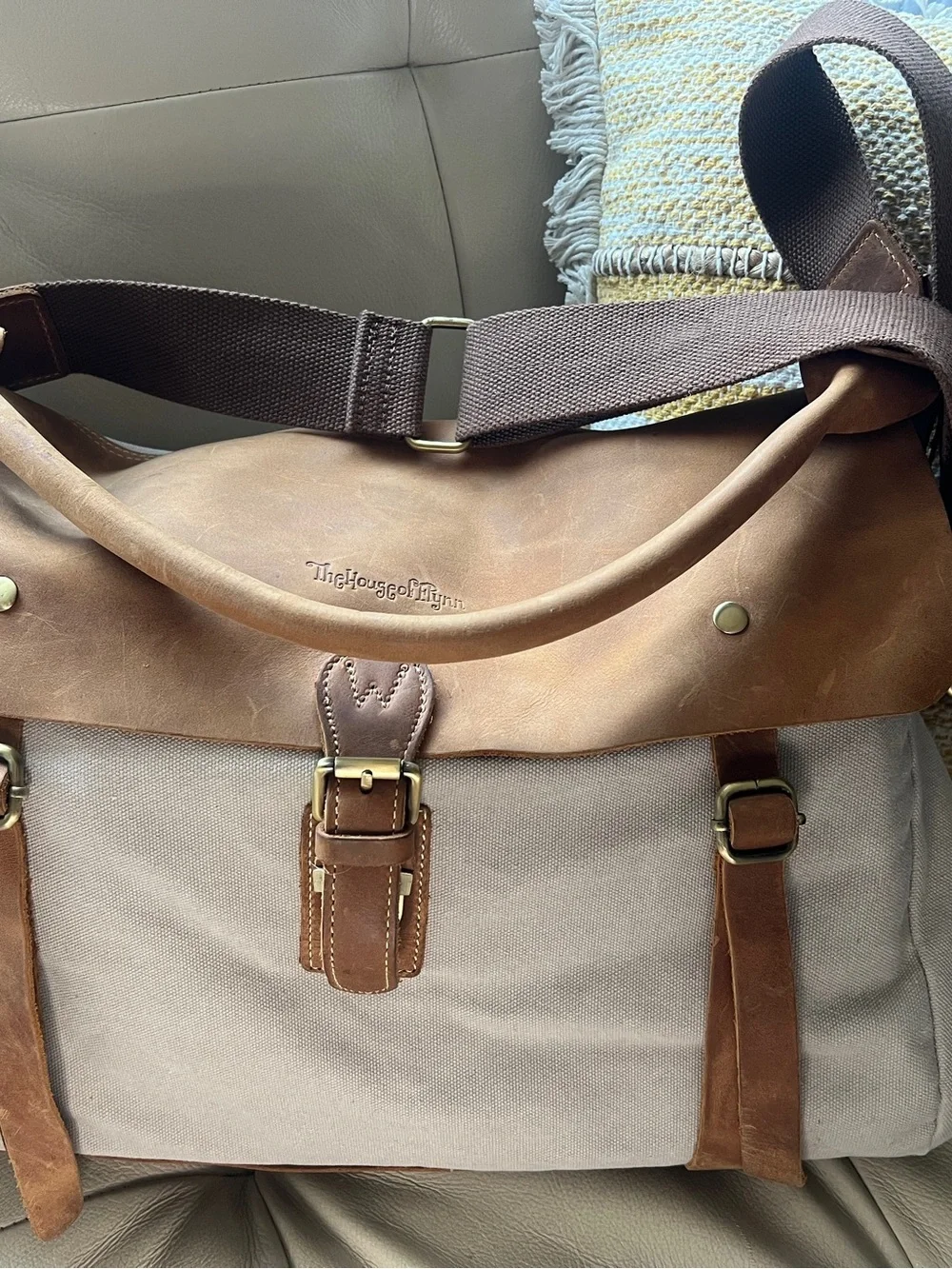 The House of Flynn Canvas & Leather camera bag in oat/tan